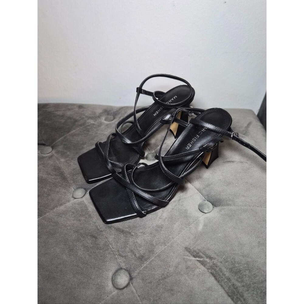 Marc Fisher Black Strappy Square-Toe Block Sandals 8M